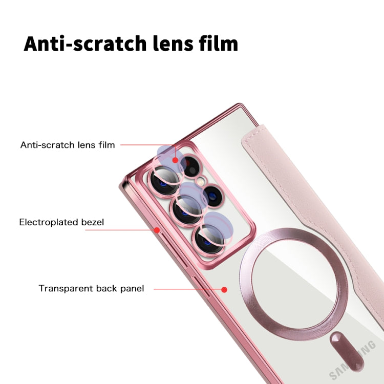 For Samsung Galaxy S22 Ultra 5G Shield Magsafe RFID Anti-theft Rhombus Leather Phone Case(Pink) - Galaxy S22 Ultra 5G Cases by PMC TechLife | Online Shopping South Africa | PMC TechLife