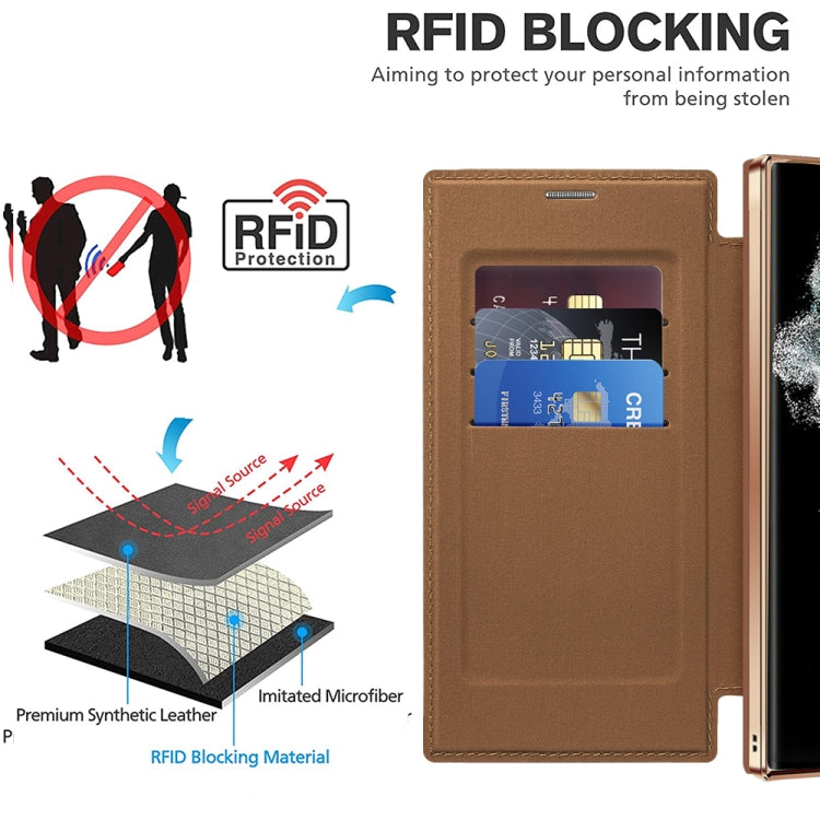 For Samsung Galaxy S22 Ultra 5G Shield MagSafe RFID Anti-theft Rhombus Leather Phone Case(Brown) - free shipping - PMC TechLife - Order now!