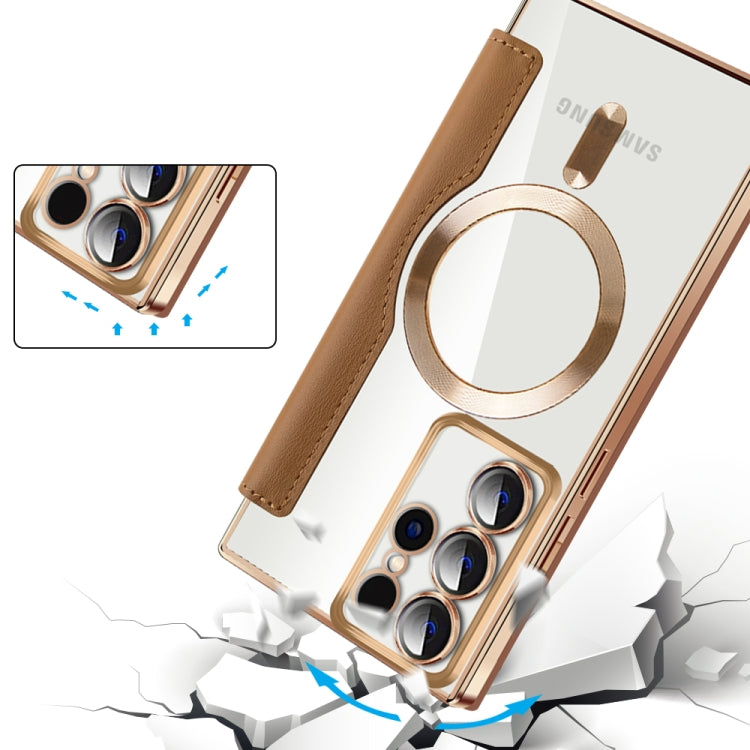For Samsung Galaxy S22 Ultra 5G Shield MagSafe RFID Anti-theft Rhombus Leather Phone Case(Brown) - free shipping - PMC TechLife - Order now!