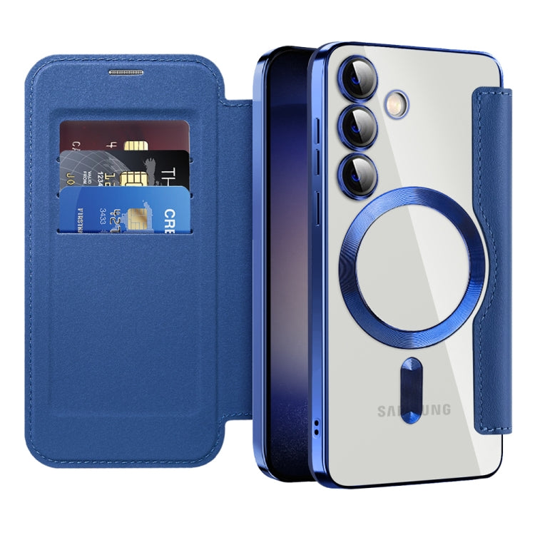 For Samsung Galaxy S24 5G Shield Magsafe RFID Anti-theft Rhombus Leather Phone Case(Dark Blue) - Galaxy S24 5G Cases by PMC TechLife | Online Shopping South Africa | PMC TechLife
