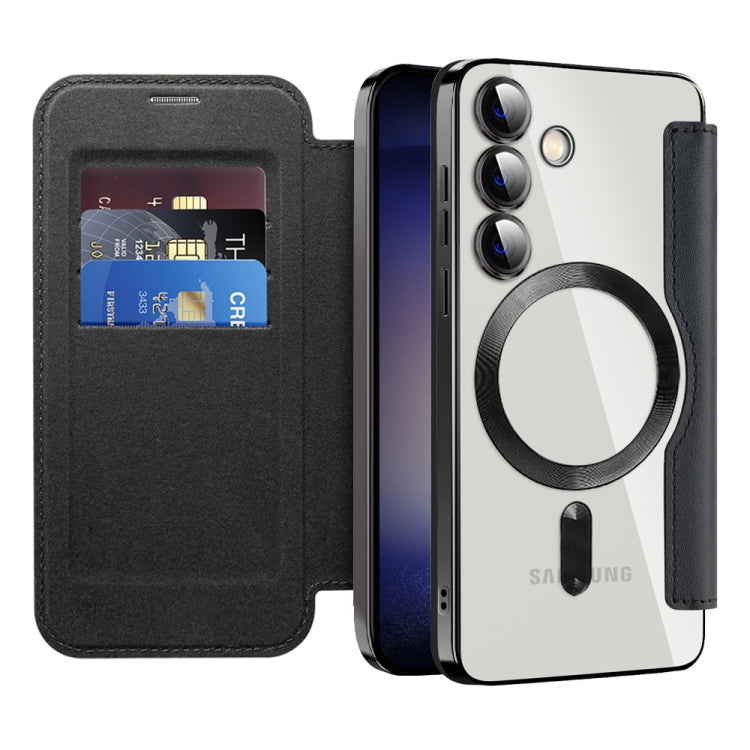 For Samsung Galaxy S24 5G Shield Magsafe RFID Anti-theft Rhombus Leather Phone Case(Black) - Galaxy S24 5G Cases by PMC TechLife | Online Shopping South Africa | PMC TechLife