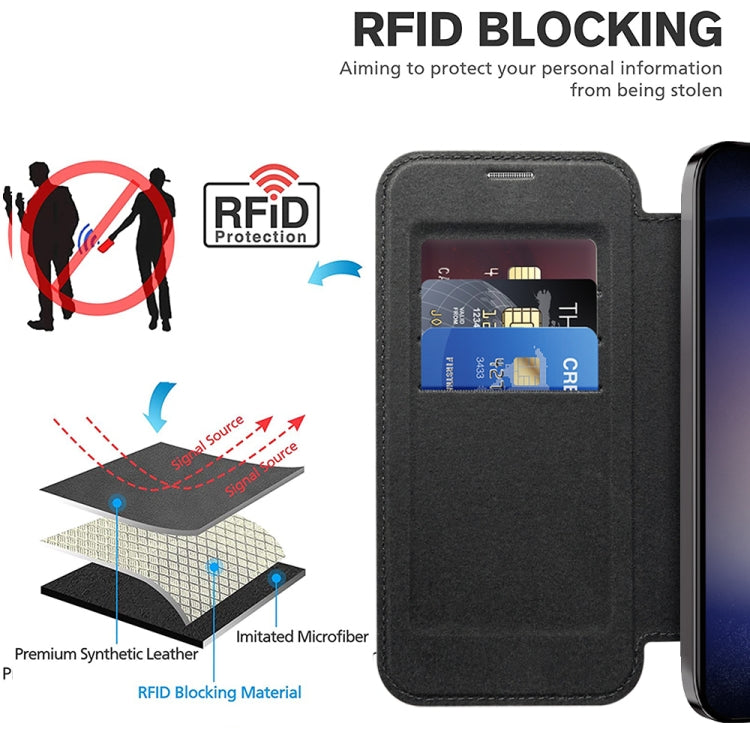 For Samsung Galaxy S24 5G Shield Magsafe RFID Anti-theft Rhombus Leather Phone Case(Black) - Galaxy S24 5G Cases by PMC TechLife | Online Shopping South Africa | PMC TechLife
