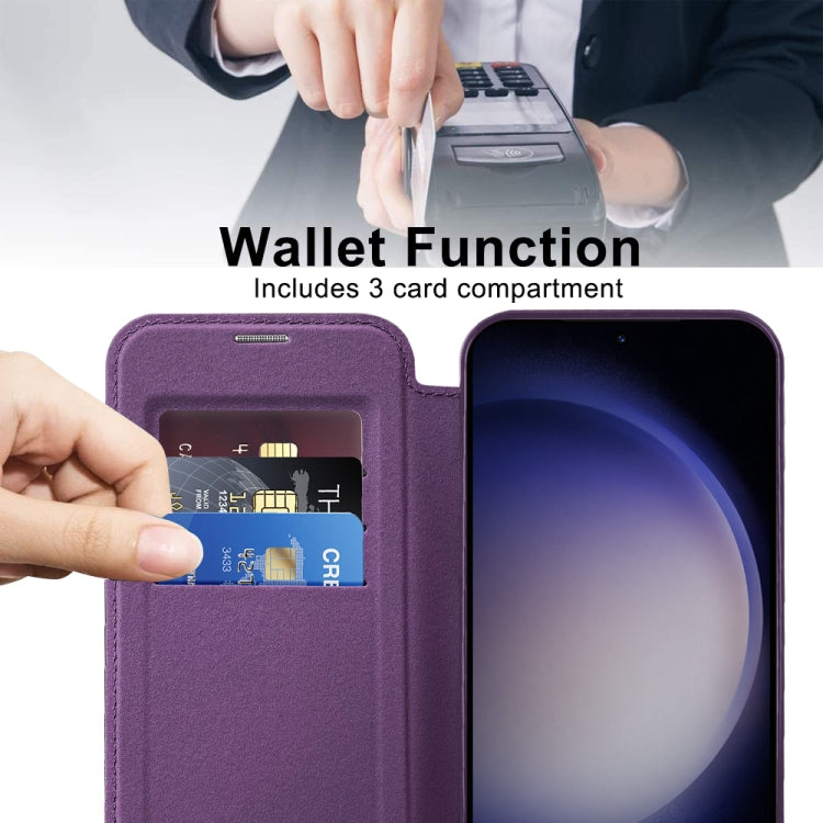 For Samsung Galaxy S24 5G Shield Magsafe RFID Anti-theft Rhombus Leather Phone Case(Purple) - Galaxy S24 5G Cases by PMC TechLife | Online Shopping South Africa | PMC TechLife