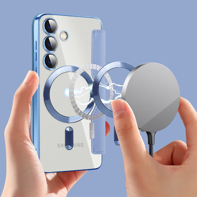 For Samsung Galaxy S24 5G Shield MagSafe RFID Anti-theft Rhombus Leather Phone Case(Blue) - free shipping - PMC TechLife - Order now!