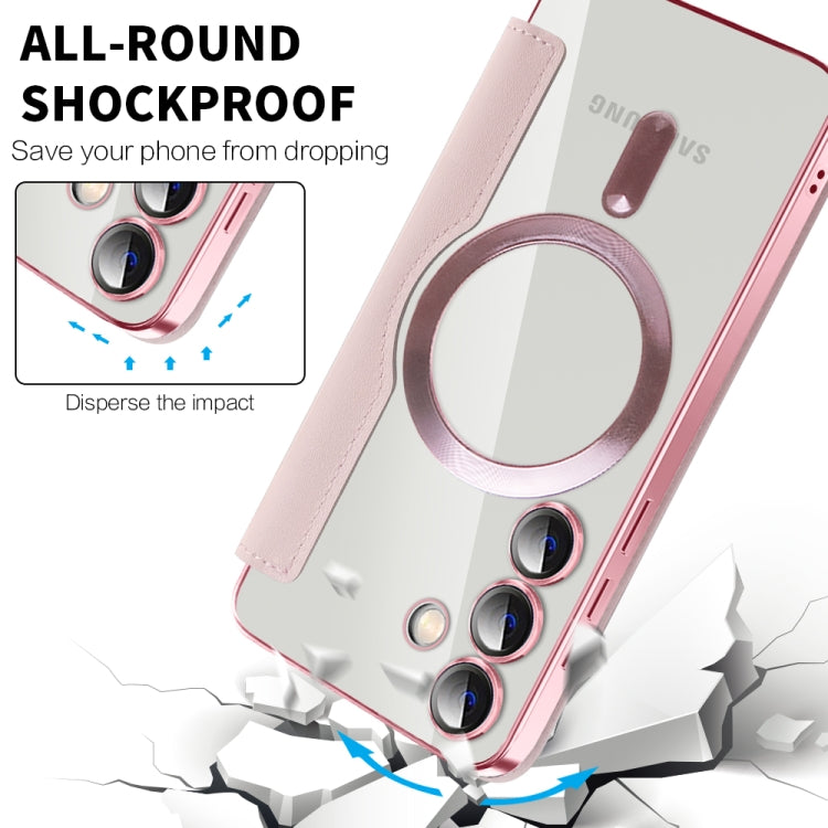 For Samsung Galaxy S24 5G Shield Magsafe RFID Anti-theft Rhombus Leather Phone Case(Pink) - Galaxy S24 5G Cases by PMC TechLife | Online Shopping South Africa | PMC TechLife