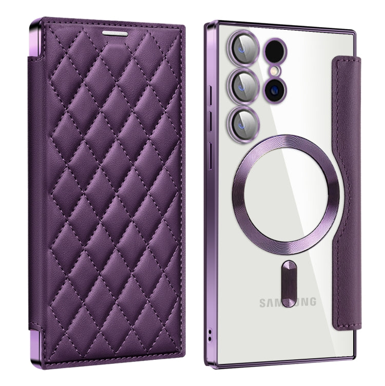For Samsung Galaxy S24 Ultra 5G Shield Magsafe RFID Anti-theft Rhombus Leather Phone Case(Purple) - Galaxy S24 Ultra 5G Cases by PMC TechLife | Online Shopping South Africa | PMC TechLife
