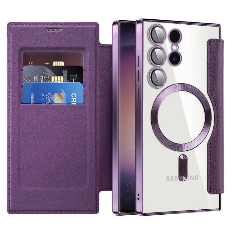 For Samsung Galaxy S24 Ultra 5G Shield Magsafe RFID Anti-theft Rhombus Leather Phone Case(Purple) - Galaxy S24 Ultra 5G Cases by PMC TechLife | Online Shopping South Africa | PMC TechLife