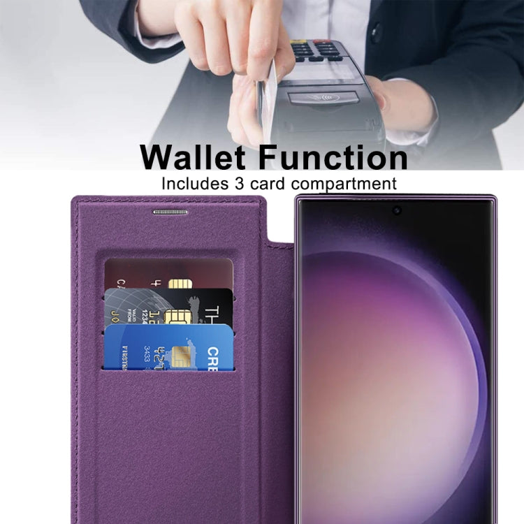 For Samsung Galaxy S24 Ultra 5G Shield Magsafe RFID Anti-theft Rhombus Leather Phone Case(Purple) - Galaxy S24 Ultra 5G Cases by PMC TechLife | Online Shopping South Africa | PMC TechLife
