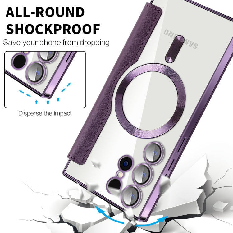 For Samsung Galaxy S24 Ultra 5G Shield Magsafe RFID Anti-theft Rhombus Leather Phone Case(Purple) - Galaxy S24 Ultra 5G Cases by PMC TechLife | Online Shopping South Africa | PMC TechLife