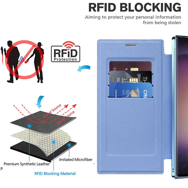 For Samsung Galaxy S24 Ultra 5G Shield MagSafe RFID Anti-theft Rhombus Leather Phone Case(Blue) - free shipping - PMC TechLife - Order now!