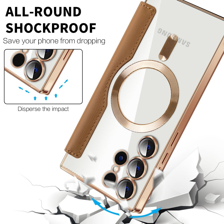 For Samsung Galaxy S24 Ultra 5G Shield Magsafe RFID Anti-theft Rhombus Leather Phone Case(Brown) - Galaxy S24 Ultra 5G Cases by PMC TechLife | Online Shopping South Africa | PMC TechLife
