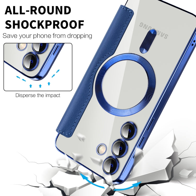 For Samsung Galaxy S24+ 5G Shield Magsafe RFID Anti-theft Rhombus Leather Phone Case(Dark Blue) - Galaxy S24+ 5G Cases by PMC TechLife | Online Shopping South Africa | PMC TechLife