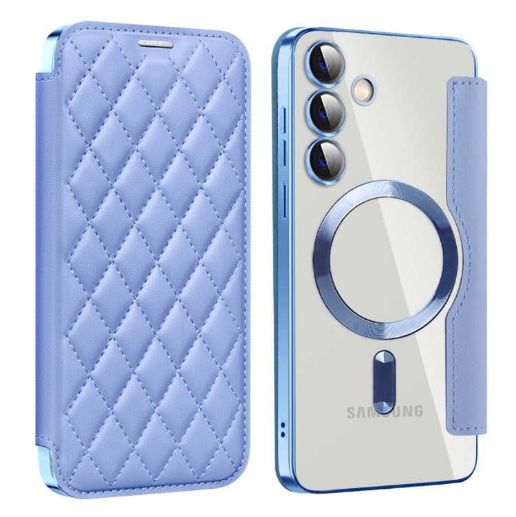 For Samsung Galaxy S24+ 5G Shield MagSafe RFID Anti-theft Rhombus Leather Phone Case(Blue) - free shipping - PMC TechLife - Order now!