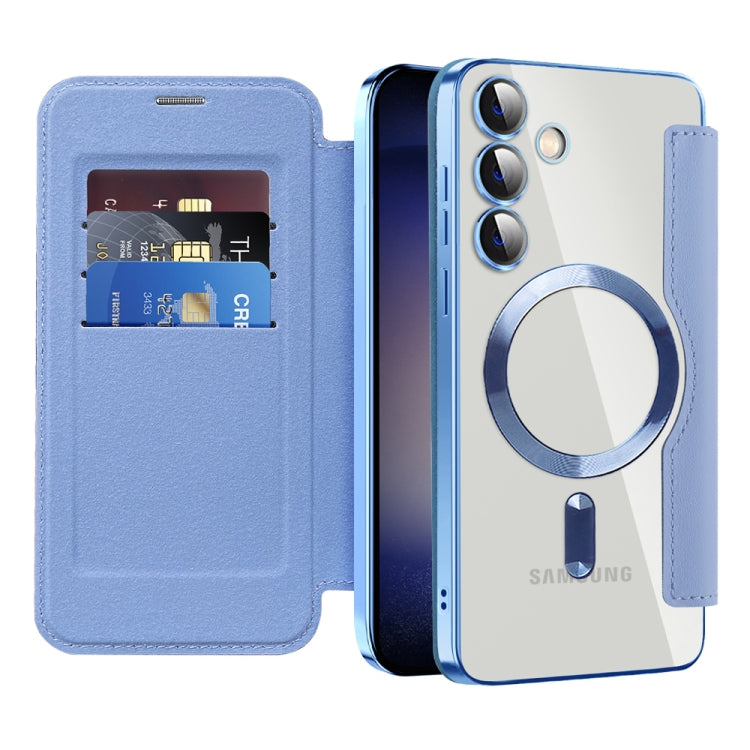 For Samsung Galaxy S24+ 5G Shield MagSafe RFID Anti-theft Rhombus Leather Phone Case(Blue) - free shipping - PMC TechLife - Order now!