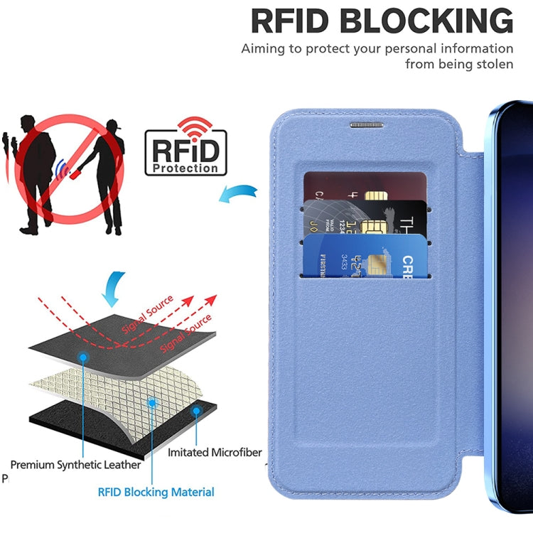 For Samsung Galaxy S24+ 5G Shield MagSafe RFID Anti-theft Rhombus Leather Phone Case(Blue) - free shipping - PMC TechLife - Order now!