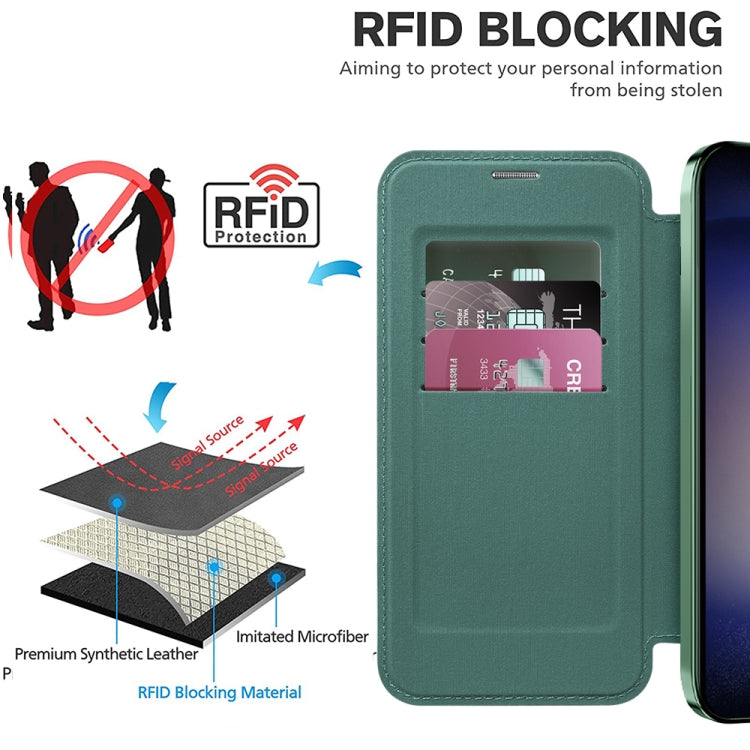 For Samsung Galaxy S24+ 5G Shield Magsafe RFID Anti-theft Rhombus Leather Phone Case(Green) - Galaxy S24+ 5G Cases by PMC TechLife | Online Shopping South Africa | PMC TechLife