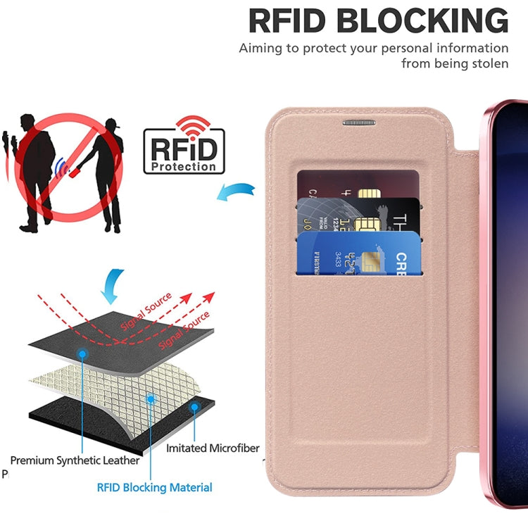 For Samsung Galaxy S24+ 5G Shield MagSafe RFID Anti-theft Rhombus Leather Phone Case(Pink) - Galaxy S24+ 5G Cases by PMC TechLife | Online Shopping South Africa | PMC TechLife | Buy Now Pay Later Mobicred