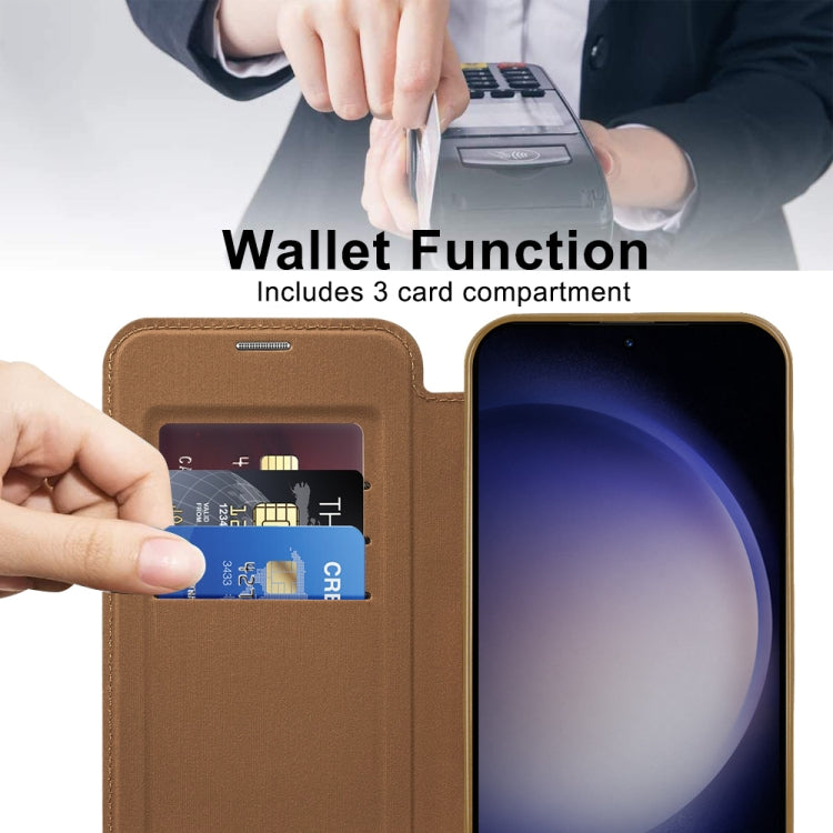 For Samsung Galaxy S24+ 5G Shield Magsafe RFID Anti-theft Rhombus Leather Phone Case(Brown) - Galaxy S24+ 5G Cases by PMC TechLife | Online Shopping South Africa | PMC TechLife