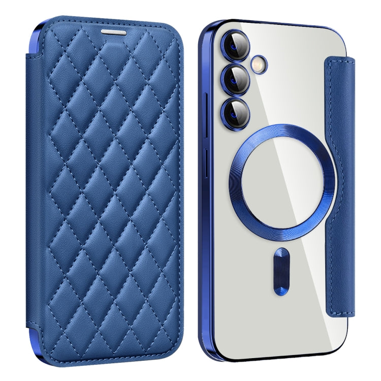 For Samsung Galaxy S23 FE 5G Shield MagSafe RFID Anti-theft Rhombus Leather Phone Case(Dark Blue) - free shipping - PMC TechLife - Order now!