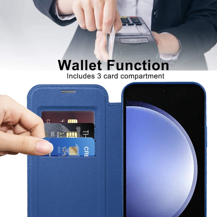 For Samsung Galaxy S23 FE 5G Shield MagSafe RFID Anti-theft Rhombus Leather Phone Case(Dark Blue) - free shipping - PMC TechLife - Order now!