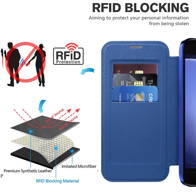For Samsung Galaxy S23 FE 5G Shield MagSafe RFID Anti-theft Rhombus Leather Phone Case(Dark Blue) - free shipping - PMC TechLife - Order now!