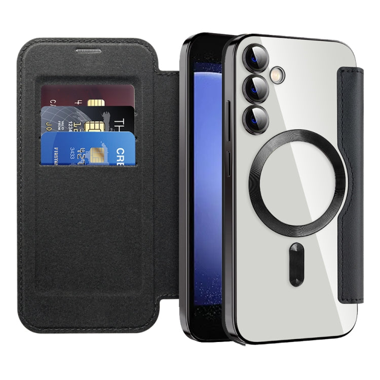 For Samsung Galaxy S23 FE 5G Shield Magsafe RFID Anti-theft Rhombus Leather Phone Case(Black) - Galaxy S23 FE 5G Cases by PMC TechLife | Online Shopping South Africa | PMC TechLife