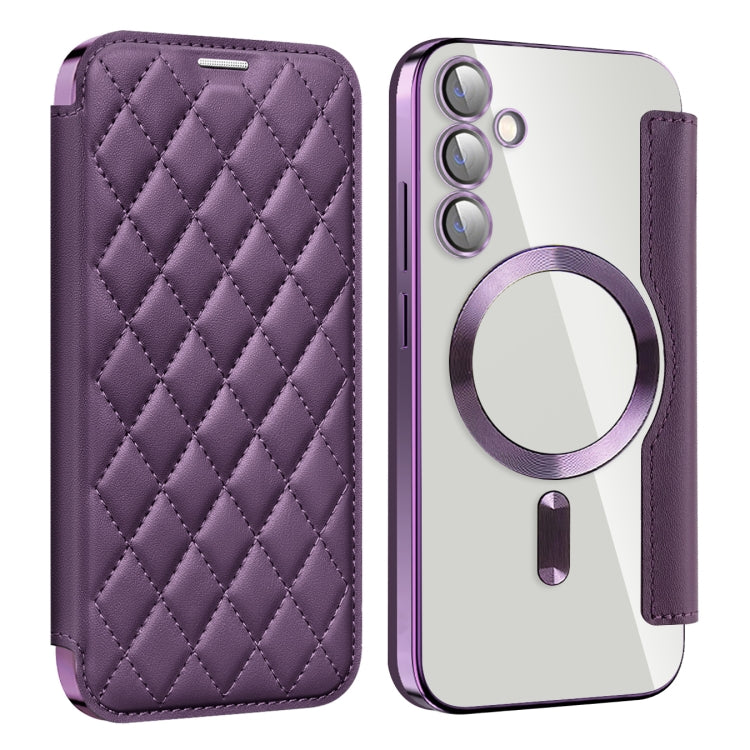 For Samsung Galaxy S23 FE 5G Shield Magsafe RFID Anti-theft Rhombus Leather Phone Case(Purple) - Galaxy S23 FE 5G Cases by PMC TechLife | Online Shopping South Africa | PMC TechLife