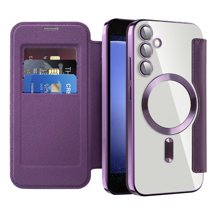 For Samsung Galaxy S23 FE 5G Shield Magsafe RFID Anti-theft Rhombus Leather Phone Case(Purple) - Galaxy S23 FE 5G Cases by PMC TechLife | Online Shopping South Africa | PMC TechLife