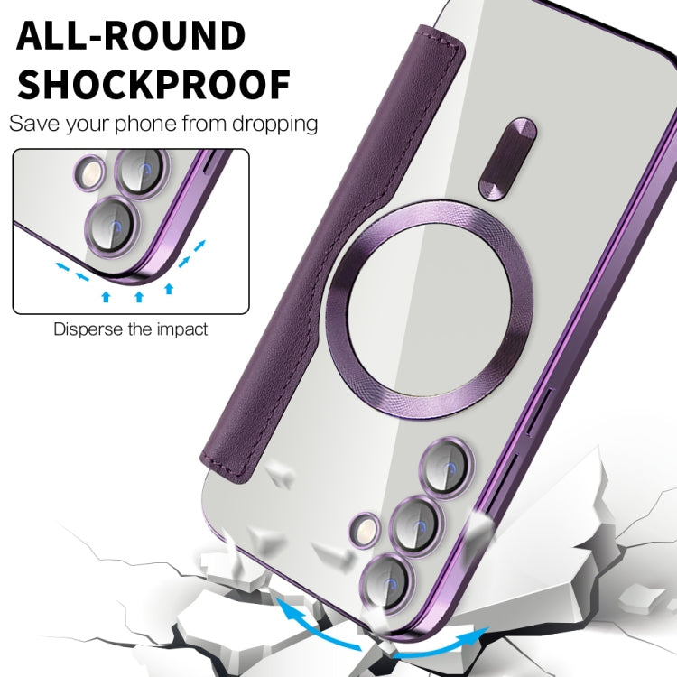 For Samsung Galaxy S23 FE 5G Shield Magsafe RFID Anti-theft Rhombus Leather Phone Case(Purple) - Galaxy S23 FE 5G Cases by PMC TechLife | Online Shopping South Africa | PMC TechLife