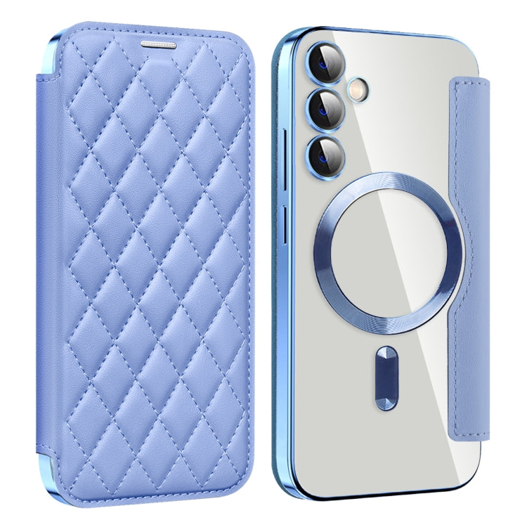 For Samsung Galaxy S23 FE 5G Shield Magsafe RFID Anti-theft Rhombus Leather Phone Case(Blue) - Galaxy S23 FE 5G Cases by PMC TechLife | Online Shopping South Africa | PMC TechLife
