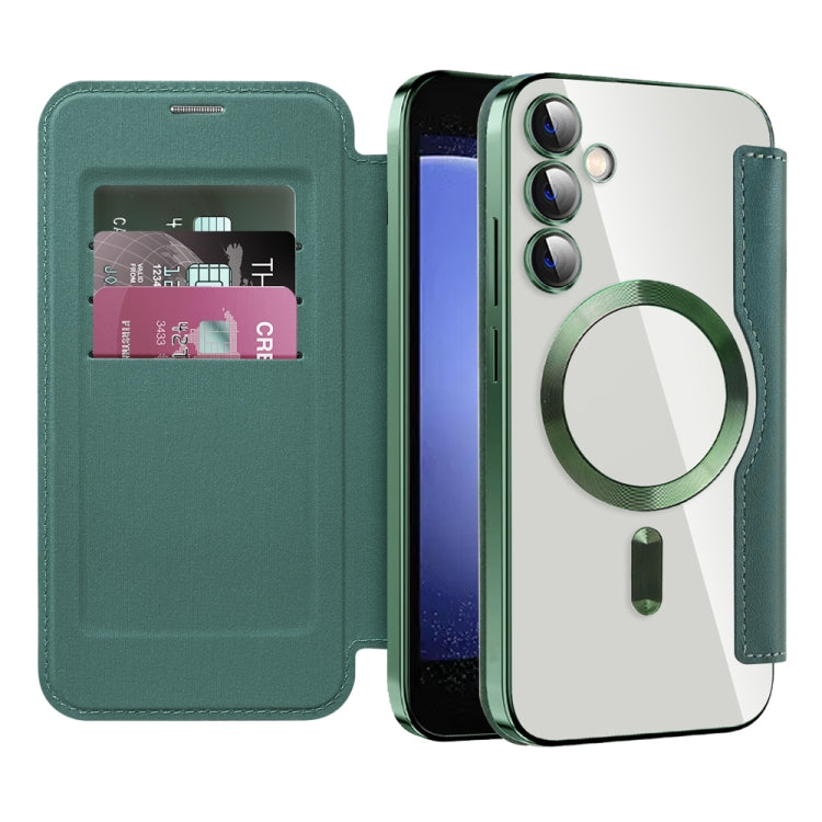 For Samsung Galaxy S23 FE 5G Shield MagSafe RFID Anti-theft Rhombus Leather Phone Case(Green) - free shipping - PMC TechLife - Order now!