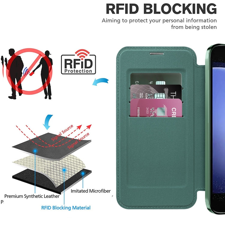 For Samsung Galaxy S23 FE 5G Shield MagSafe RFID Anti-theft Rhombus Leather Phone Case(Green) - free shipping - PMC TechLife - Order now!