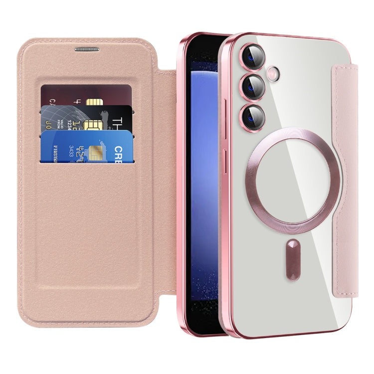 For Samsung Galaxy S23 FE 5G Shield Magsafe RFID Anti-theft Rhombus Leather Phone Case(Pink) - Galaxy S23 FE 5G Cases by PMC TechLife | Online Shopping South Africa | PMC TechLife