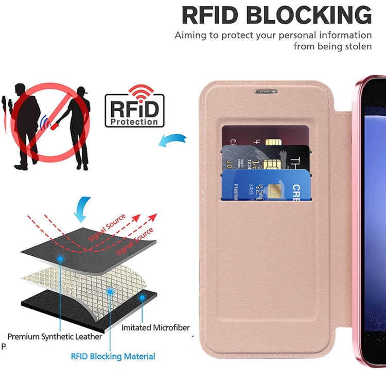 For Samsung Galaxy S23 FE 5G Shield Magsafe RFID Anti-theft Rhombus Leather Phone Case(Pink) - Galaxy S23 FE 5G Cases by PMC TechLife | Online Shopping South Africa | PMC TechLife