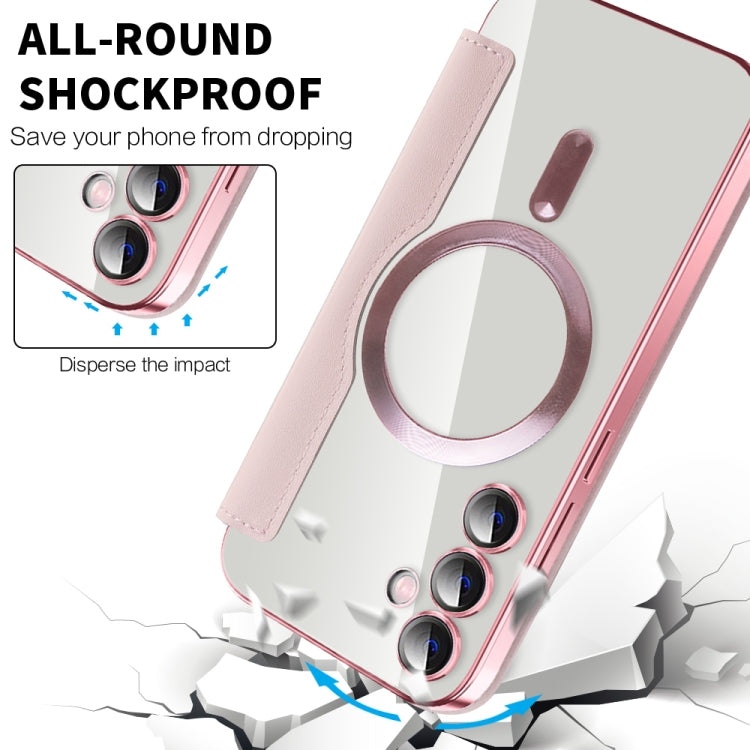 For Samsung Galaxy S23 FE 5G Shield Magsafe RFID Anti-theft Rhombus Leather Phone Case(Pink) - Galaxy S23 FE 5G Cases by PMC TechLife | Online Shopping South Africa | PMC TechLife