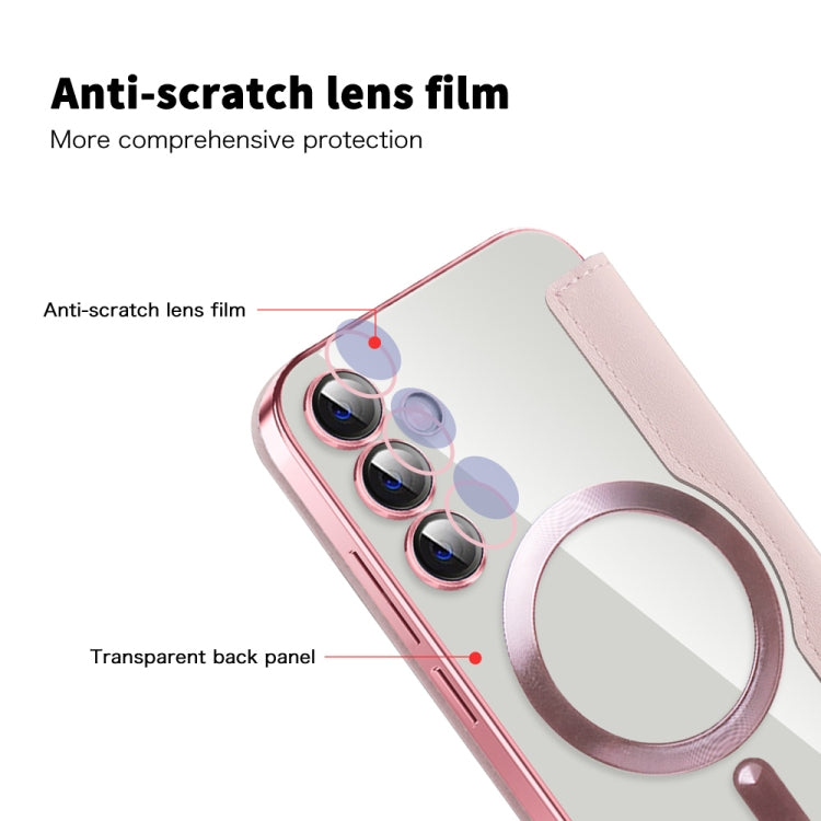 For Samsung Galaxy S23 FE 5G Shield Magsafe RFID Anti-theft Rhombus Leather Phone Case(Pink) - Galaxy S23 FE 5G Cases by PMC TechLife | Online Shopping South Africa | PMC TechLife