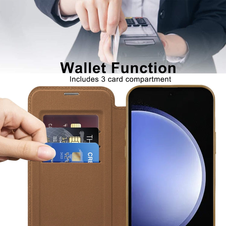 For Samsung Galaxy S23 FE 5G Shield Magsafe RFID Anti-theft Rhombus Leather Phone Case(Brown) - Galaxy S23 FE 5G Cases by PMC TechLife | Online Shopping South Africa | PMC TechLife