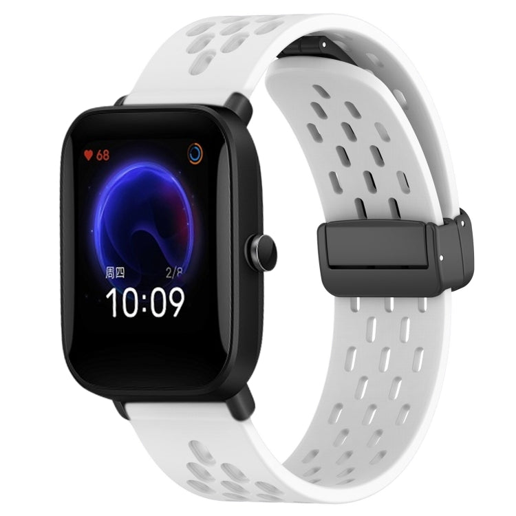 For Amazfit Pop 20mm Folding Magnetic Clasp Silicone Watch Band(White) - free shipping - PMC TechLife - Order now!