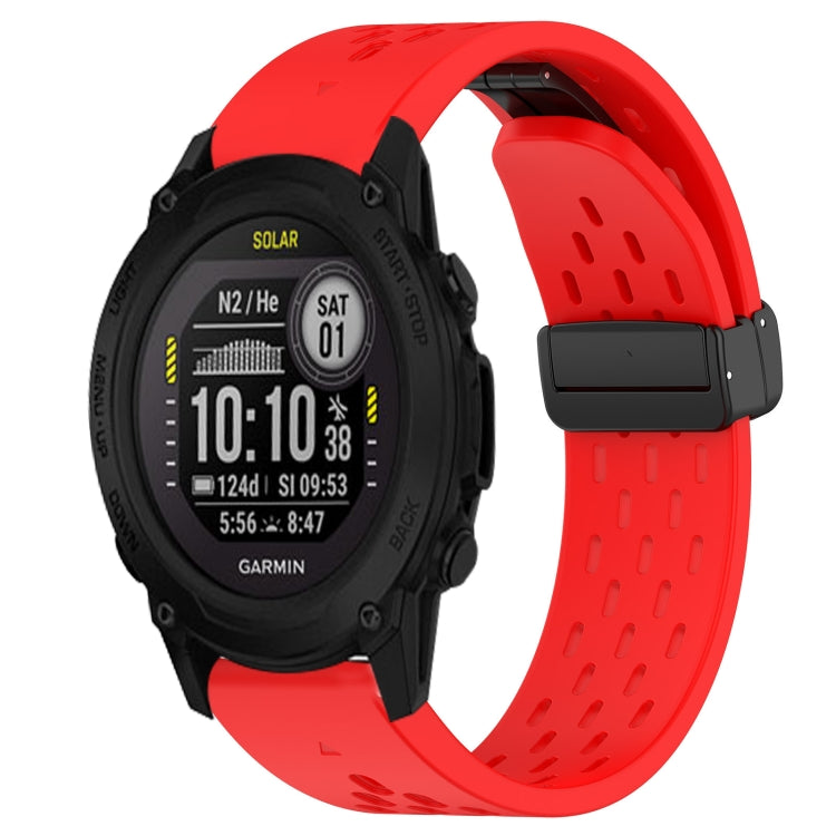 Compatible with Garmin Descent G1 Solar 22mm Folding Buckle Hole Silicone Watch Band(Red) - free shipping - PMC TechLife - Order now!
