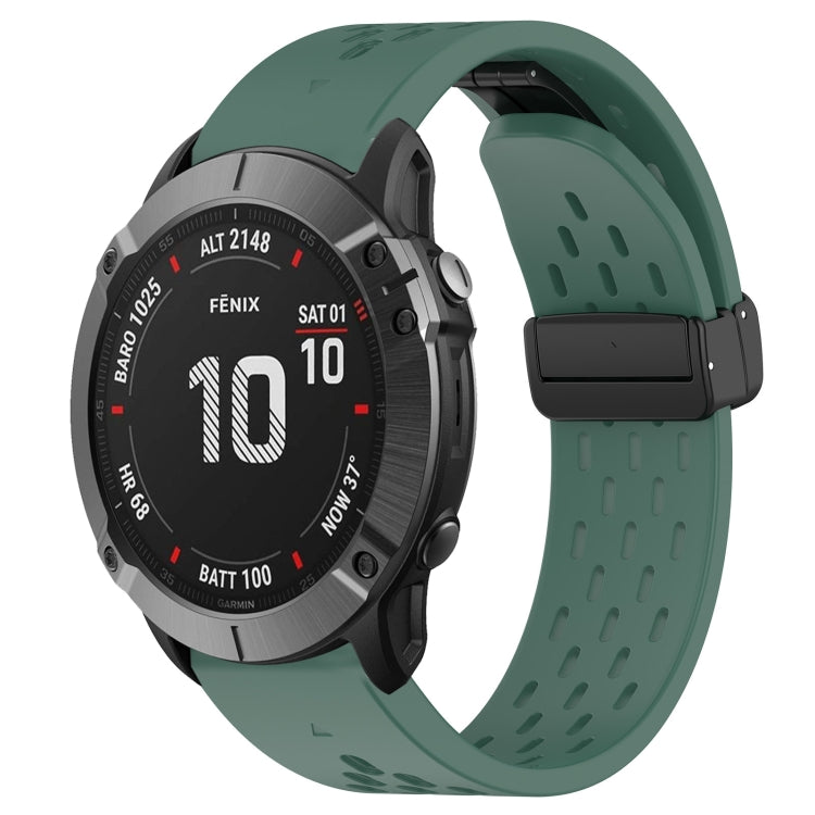 Compatible with Garmin Fenix 6X Pro 26mm Folding Buckle Hole Silicone Watch Band(Dark Green) - free shipping - PMC TechLife - Order now!