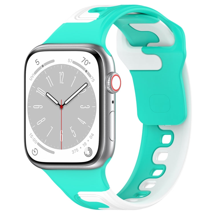 For Apple Watch 7 45mm Double Color Silicone Watch Band(Cyan+White) - Watch Bands by PMC TechLife | Online Shopping South Africa | PMC TechLife