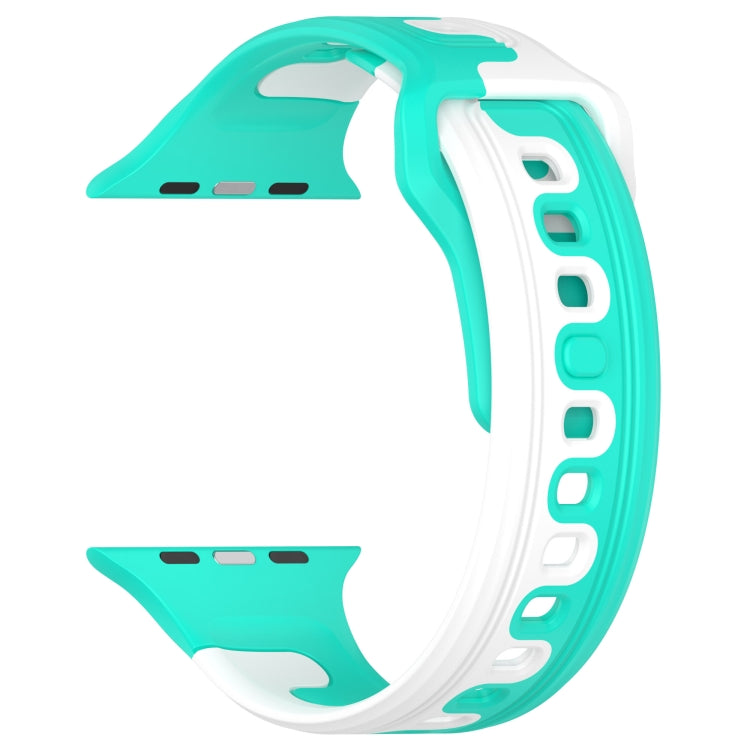 For Apple Watch SE 2022 40mm Double Color Silicone Watch Band(Cyan+White) - Watch Bands by PMC TechLife | Online Shopping South Africa | PMC TechLife