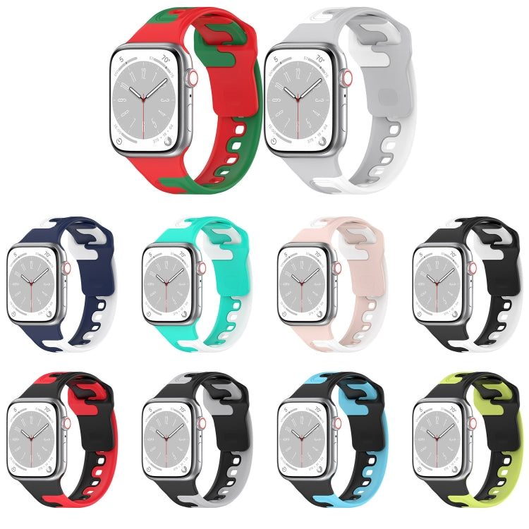For Apple Watch 9 45mm Double Color Silicone Watch Band(Black+Green) - Watch Bands by PMC TechLife | Online Shopping South Africa | PMC TechLife