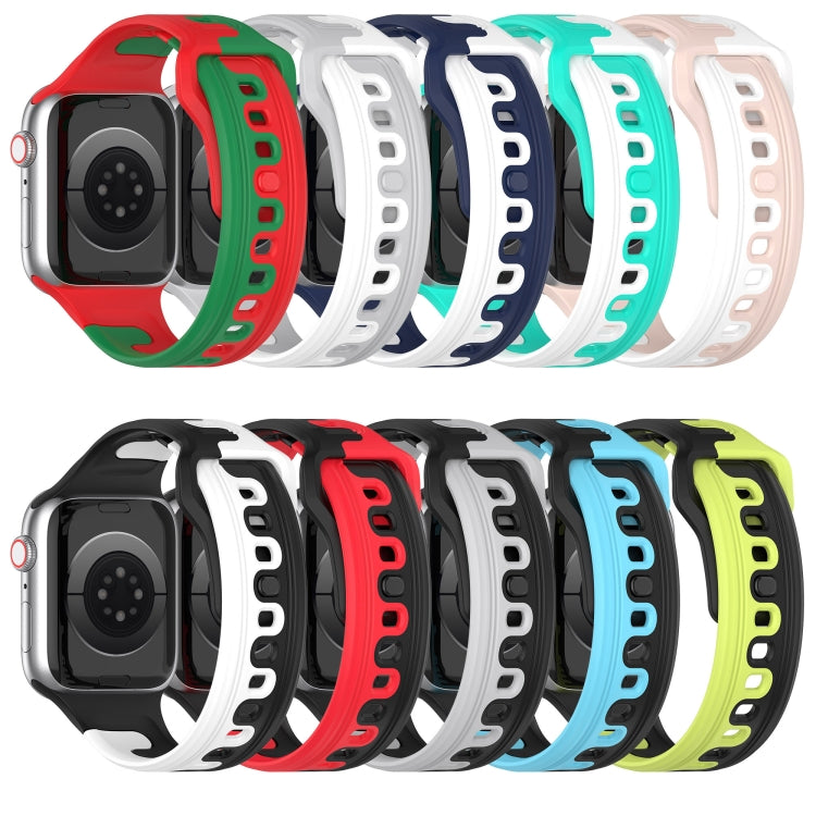 For Apple Watch 7 45mm Double Color Silicone Watch Band(Black+Blue) - Watch Bands by PMC TechLife | Online Shopping South Africa | PMC TechLife