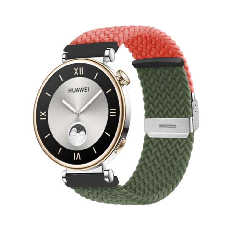 For Huawei Watch GT4 41mm Integrated Buckle Braided Nylon Watch Band(Orange+Olive Green) - Watch Bands by PMC TechLife | Online Shopping South Africa | PMC TechLife