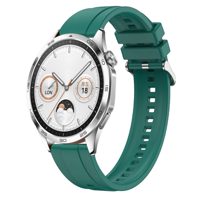 For Huawei Watch GT4 46mm Tire Pattern Silver Buckle Silicone Watch Band(Dark Green) - Watch Bands by PMC TechLife | Online Shopping South Africa | PMC TechLife