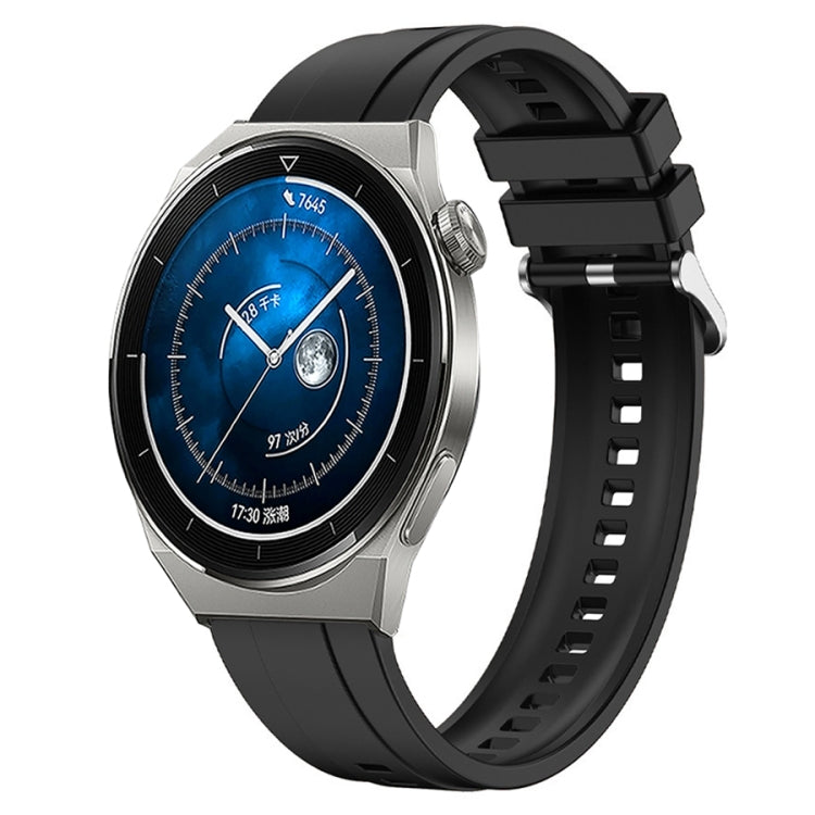 For Huawei Watch GT3 Pro 46mm Tire Pattern Silver Buckle Silicone Watch Band(Black) - Watch Bands by PMC TechLife | Online Shopping South Africa | PMC TechLife