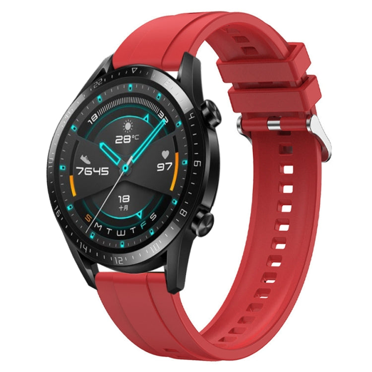 For Huawei Watch GT 42mm / 46mm Tire Pattern Silver Buckle Silicone Watch Band(Red) - Watch Bands by PMC TechLife | Online Shopping South Africa | PMC TechLife