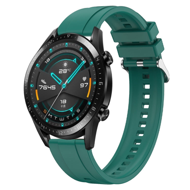 For Huawei Watch GT 42mm / 46mm Tire Pattern Silver Buckle Silicone Watch Band(Dark Green) - Watch Bands by PMC TechLife | Online Shopping South Africa | PMC TechLife