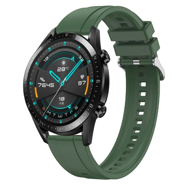 For Huawei Watch GT 42mm / 46mm Tire Pattern Silver Buckle Silicone Watch Band(Hu Yang Green) - Watch Bands by PMC TechLife | Online Shopping South Africa | PMC TechLife